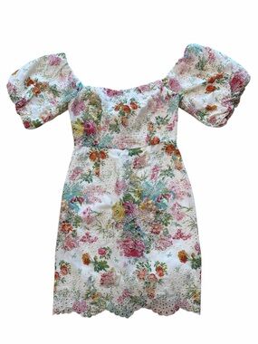 Stile Collection Floral Puff Sleeve Eyelet Mini Dress in White